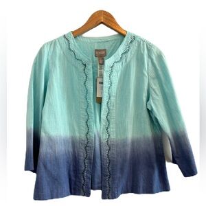 Chico’s Dip Dyed Lace Yoke Ombre Lightweight Cotton Open Jacket Size M/8